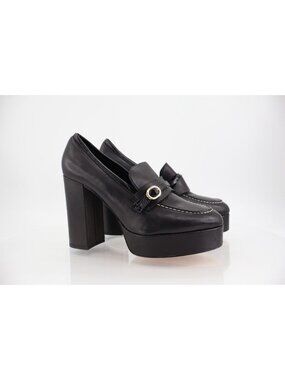 DEE OCLEPPO Lola Moc Toe Platform Pump Black Leather Size 10 Platform Block Heel